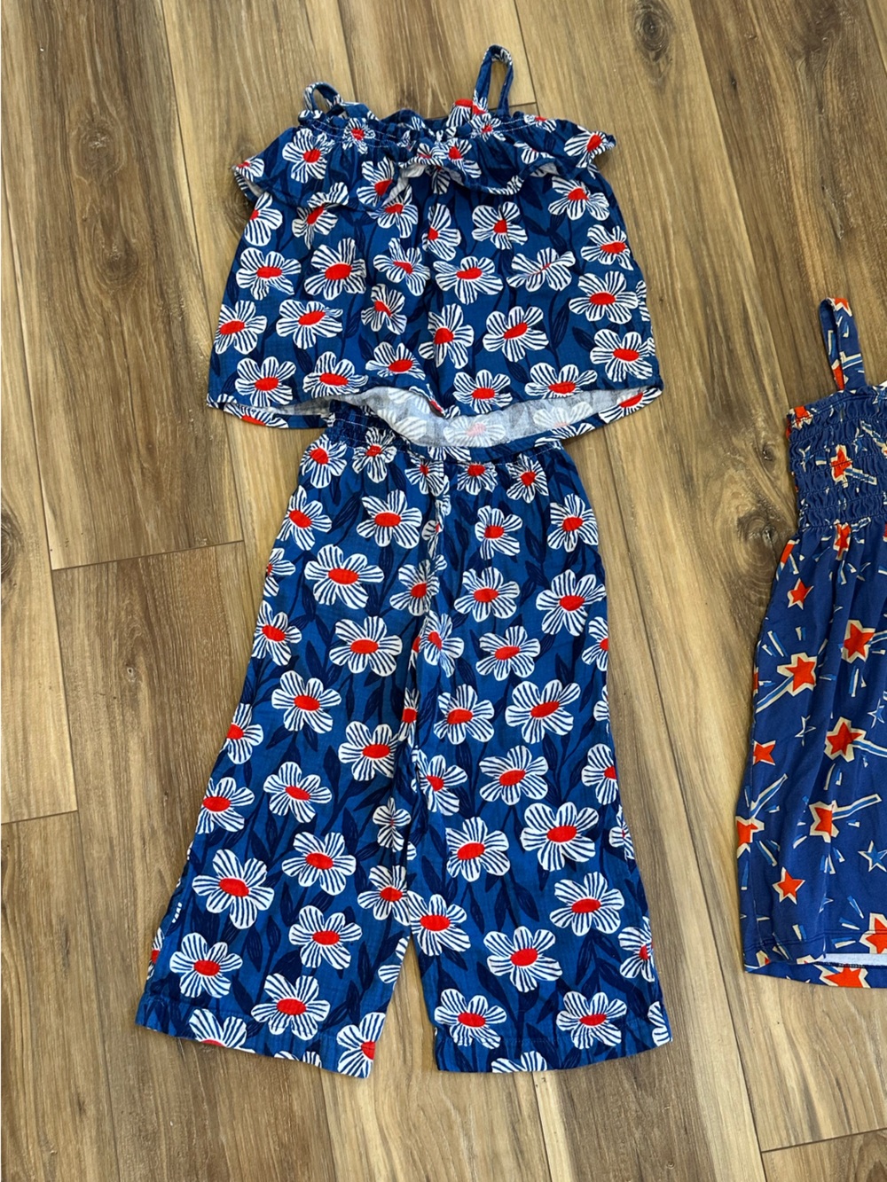 Hanna Andersson Girls Bundle Sz 6-7 Blue Floral Muslin set and Fireworks Dress - Picture 7 of 11